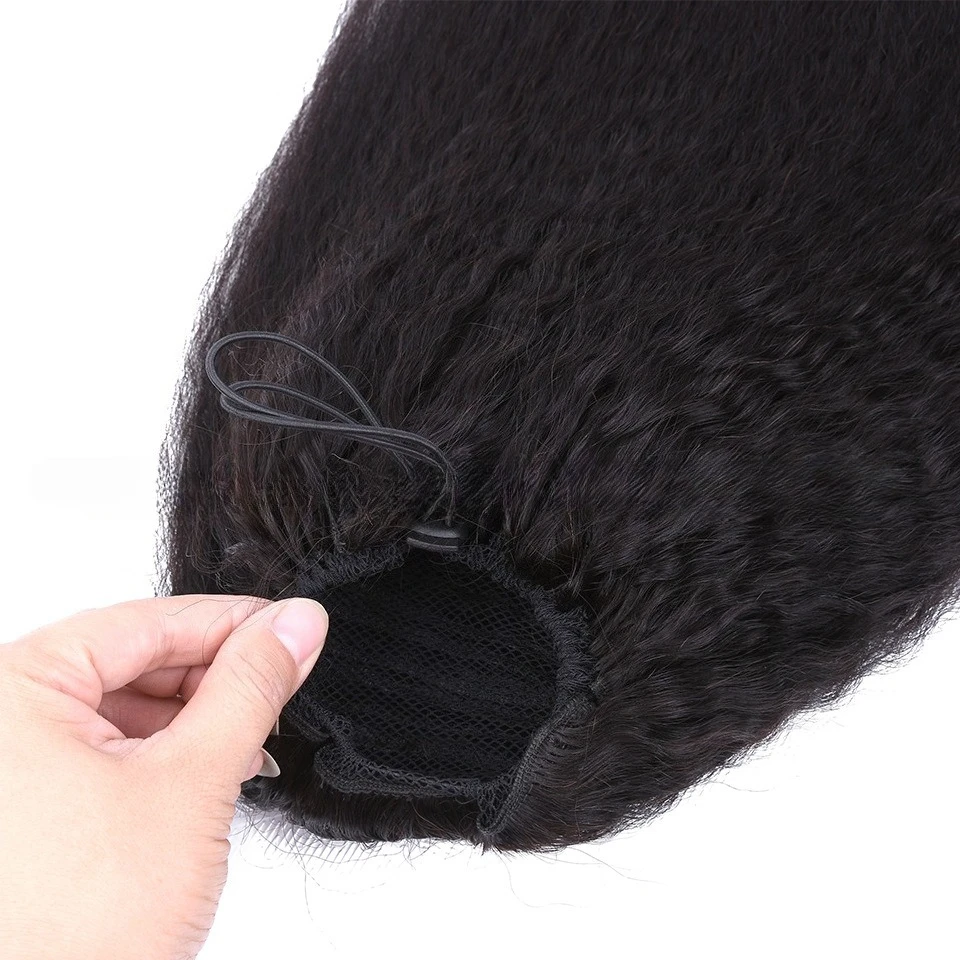 غريب مستقيم ذيل حصان وصلة إطالة شعر طبيعي 100% شعر بشري حقيقي التفاف حول الرباط في ذيل حصان أسود طبيعي للنساء #4