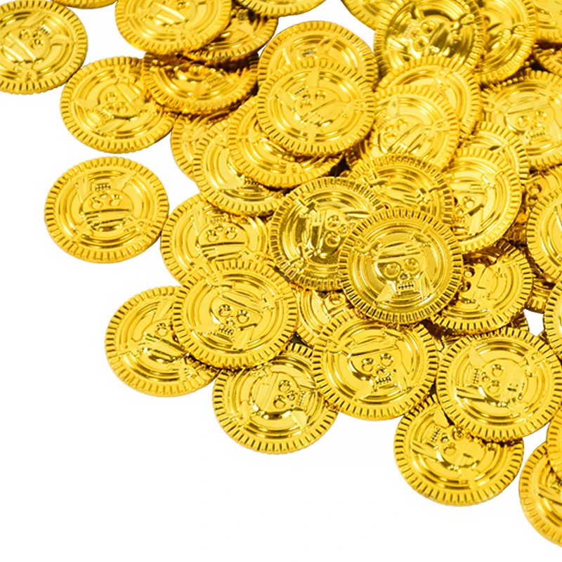 50/100/200Pcs Pirate Gold Coins Kids Birthday Party Decoration Favors Plastic Fake Coin Treasure Gift Halloween Cosplay Props