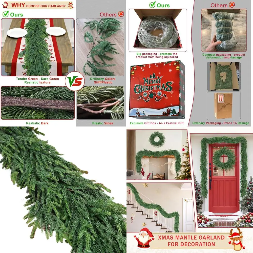 

Реалистичная мягкая гибкая 16-футовая рождественская кедровая гирлянда для декора лестниц, окон, камина и дверей