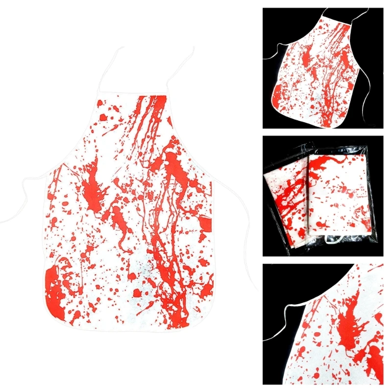 652F Delantal sirvienta para mujeres y hombres, delantal sangre salpicada Halloween, banda cintura ajustable, traje