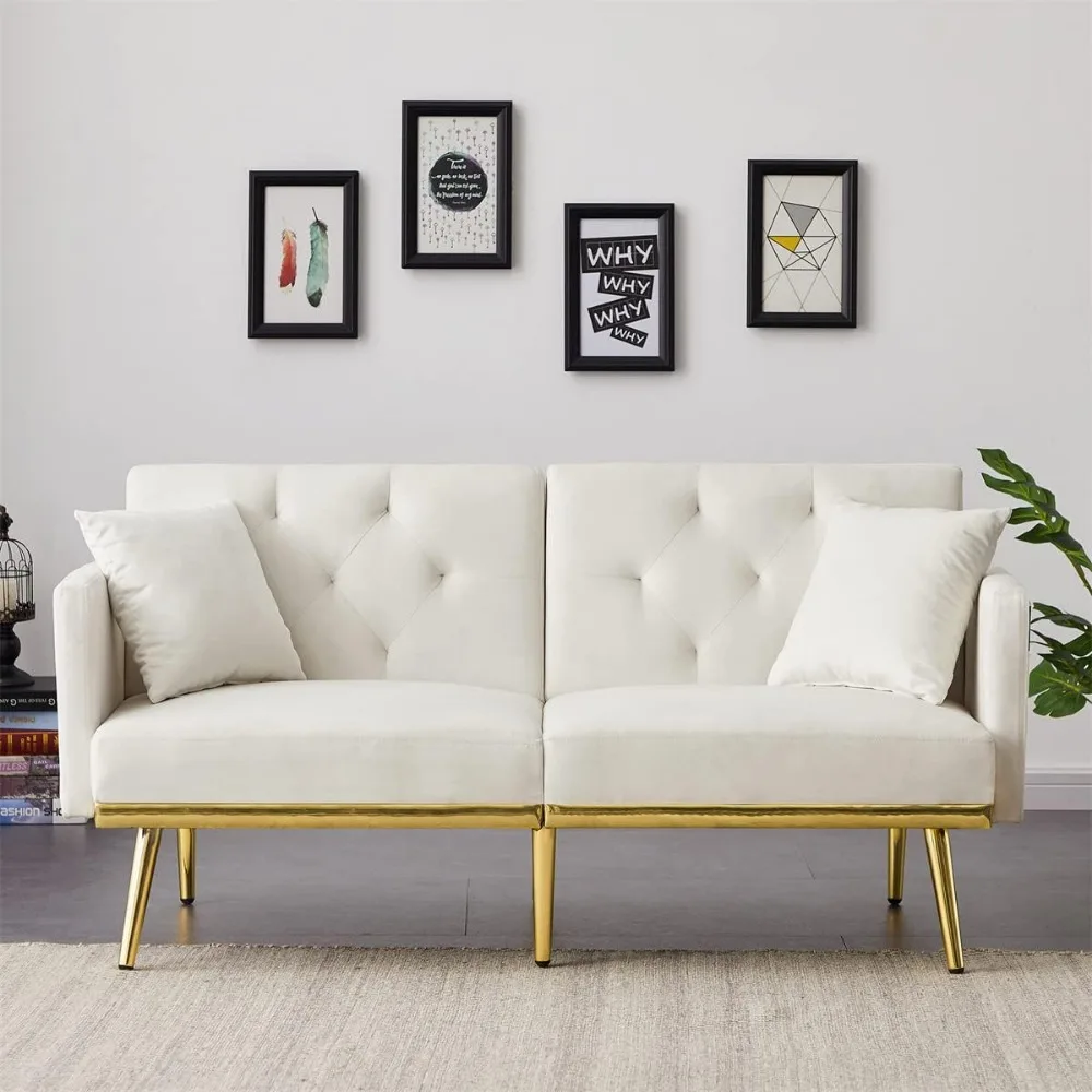 

Convertible Loveseat Sofa, Velvet Sleeper Couch with 3 Adjustable Positions and Tufted Back, Small Leisure Accent