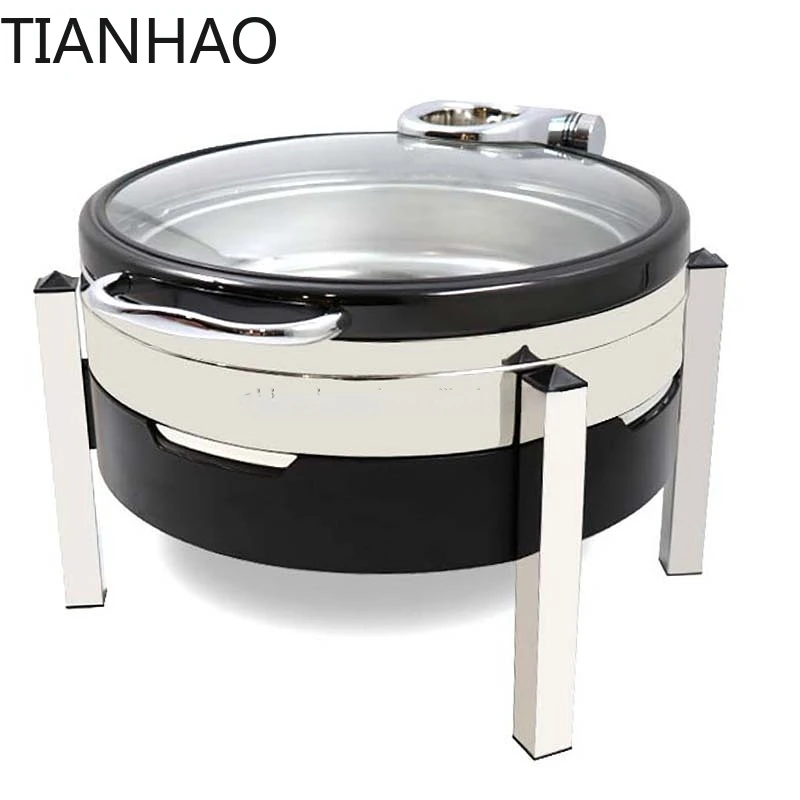 buffet equipment hydraulic round chafing dish 304 stainless steel visible glass lid chaffing dish