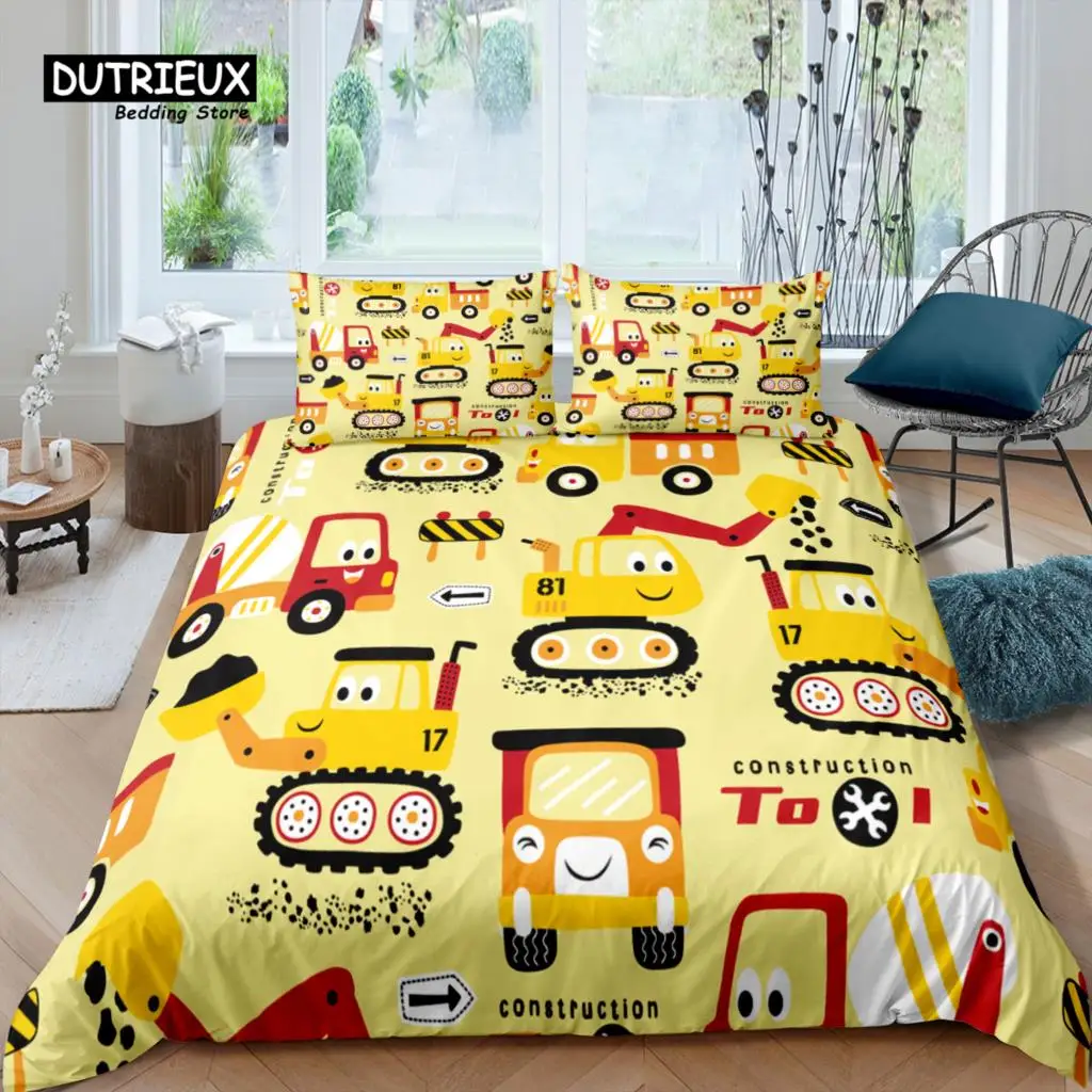 Home Living Luxury 3D Excavator Bedding Set Duvet Cover Set Pillowcase Kids Bedding Set Queen and King EU/US/AU/UK Size