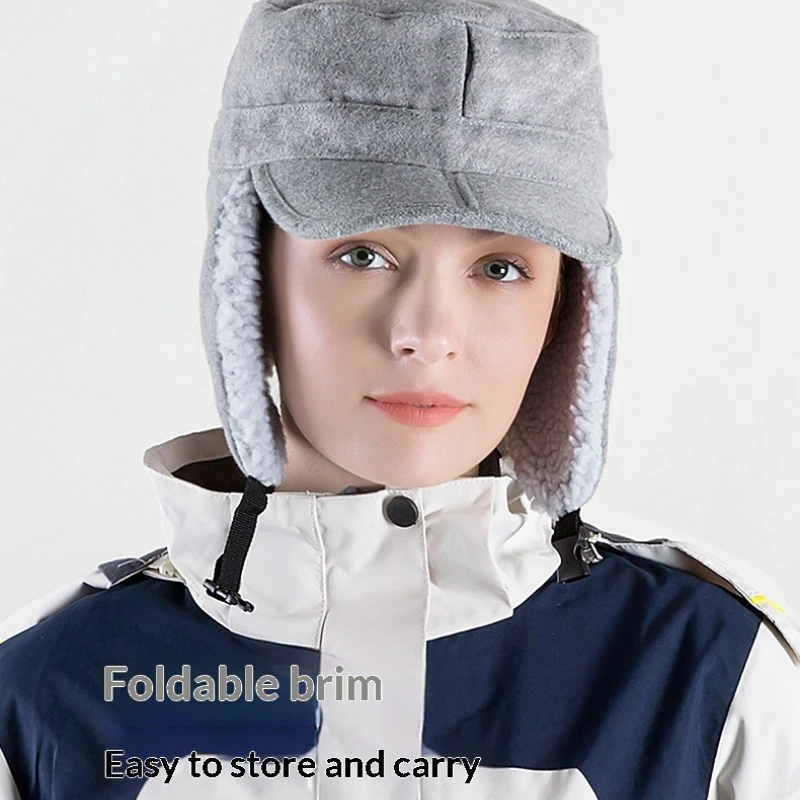 الخريف والشتاء في الهواء الطلق طوي سميكة الدافئة صوف الضأن بطة اللسان قبعة الأذن الصوفية #5