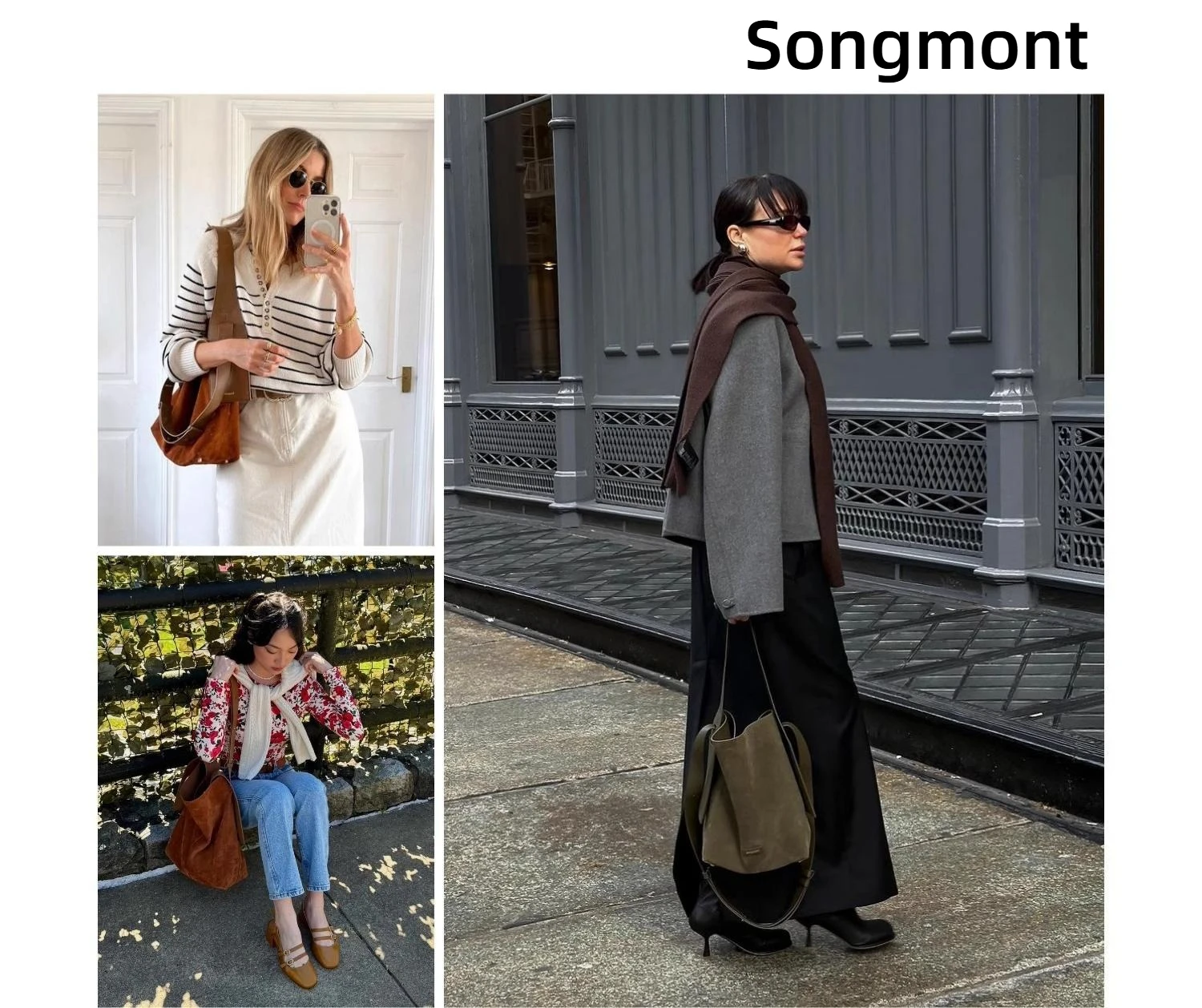 

Songmont Slouchy Bucket Bag - Hanging Ear Suede Tote with Crossbody Strap, Effortless Elegance