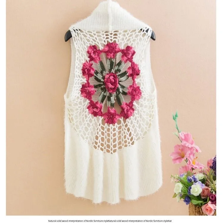 Sleeveless Women Crochet Sweaters Lady Hollow Out Flower Sweaters Femme Knitted Vest Women Sleeveless Cardigans