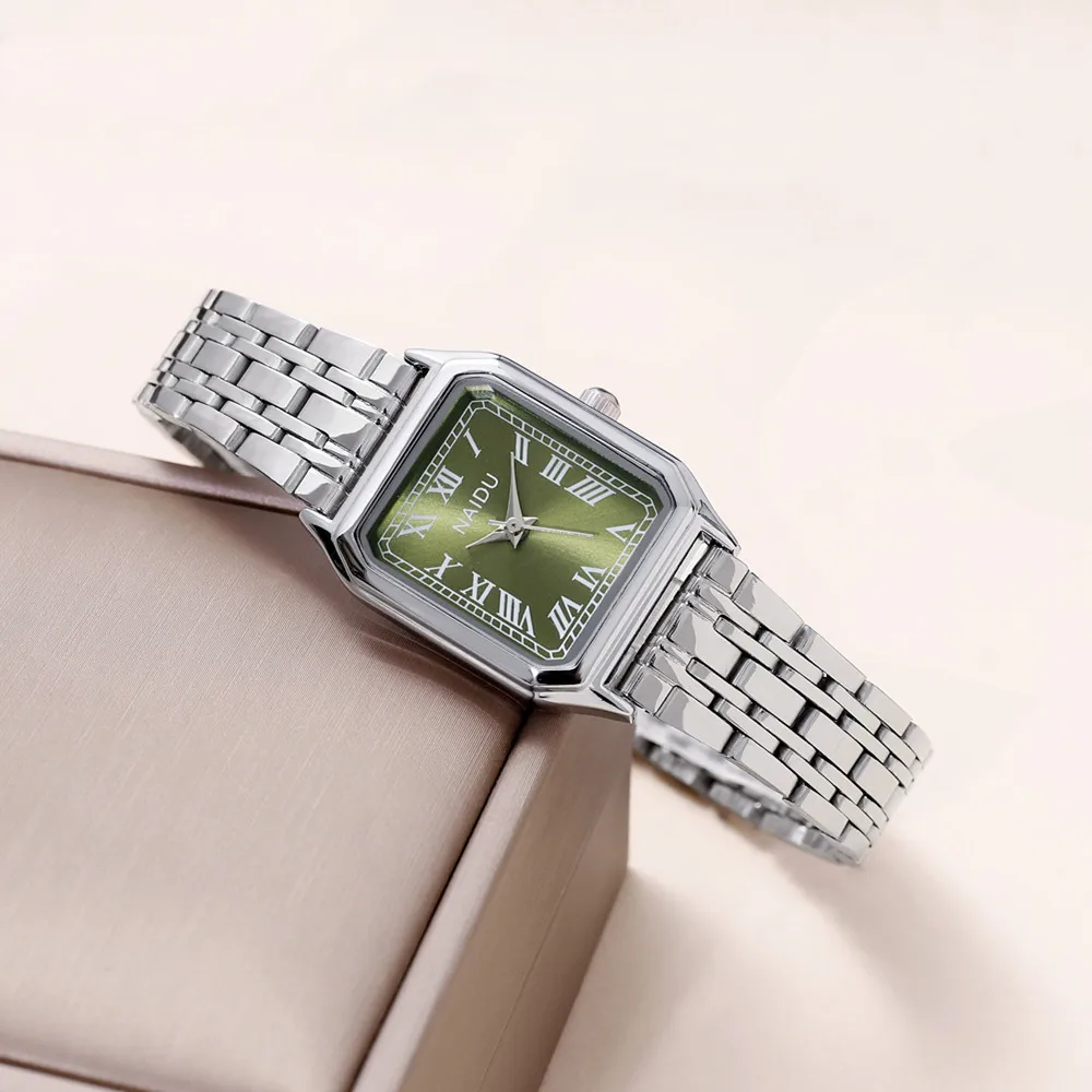 fashion silver steel rectangle women quartz watch