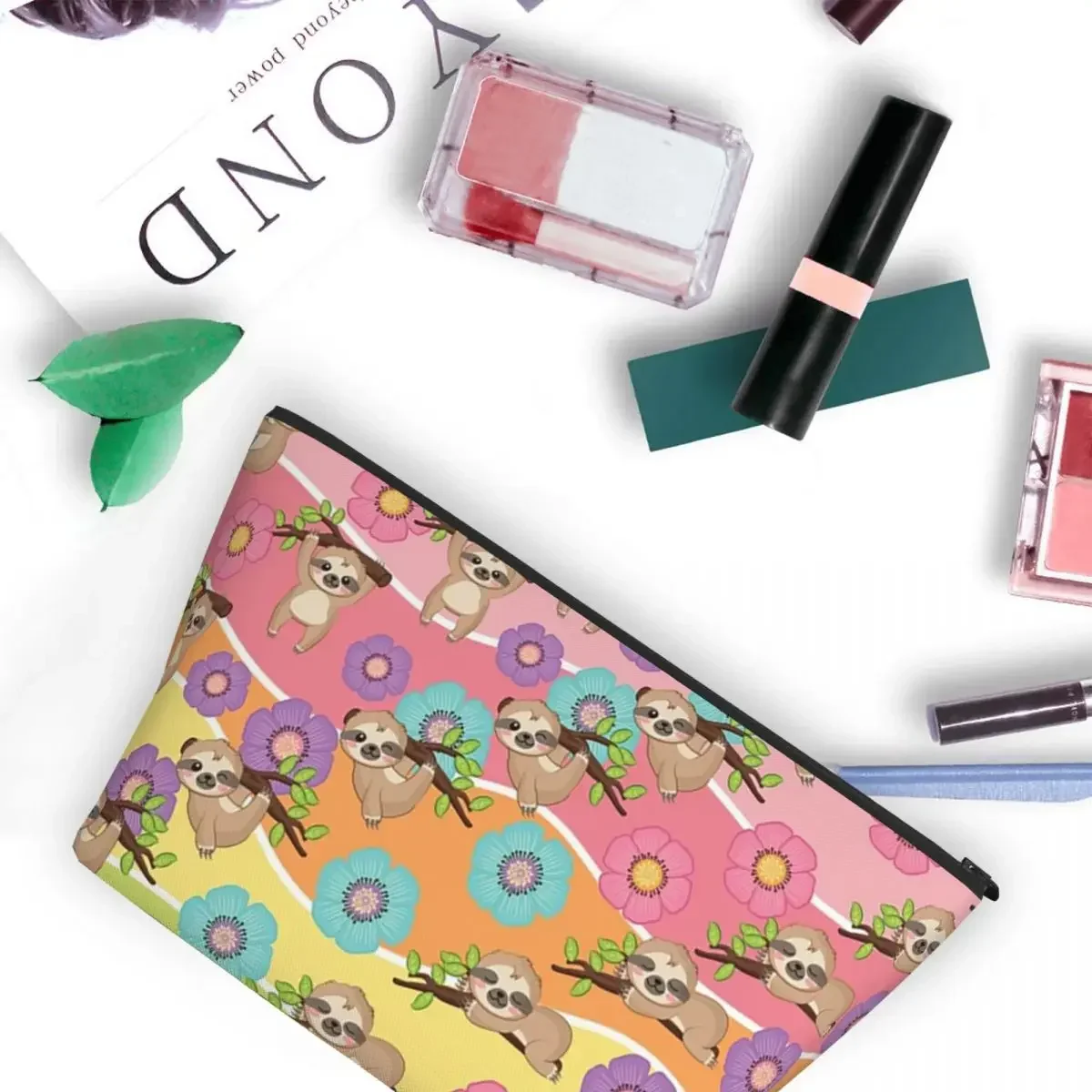 Sloth And Flower Women Cosmetic Bag Travel Makeup Organizer Pouch Toiletry Storage Dopp Kit Box