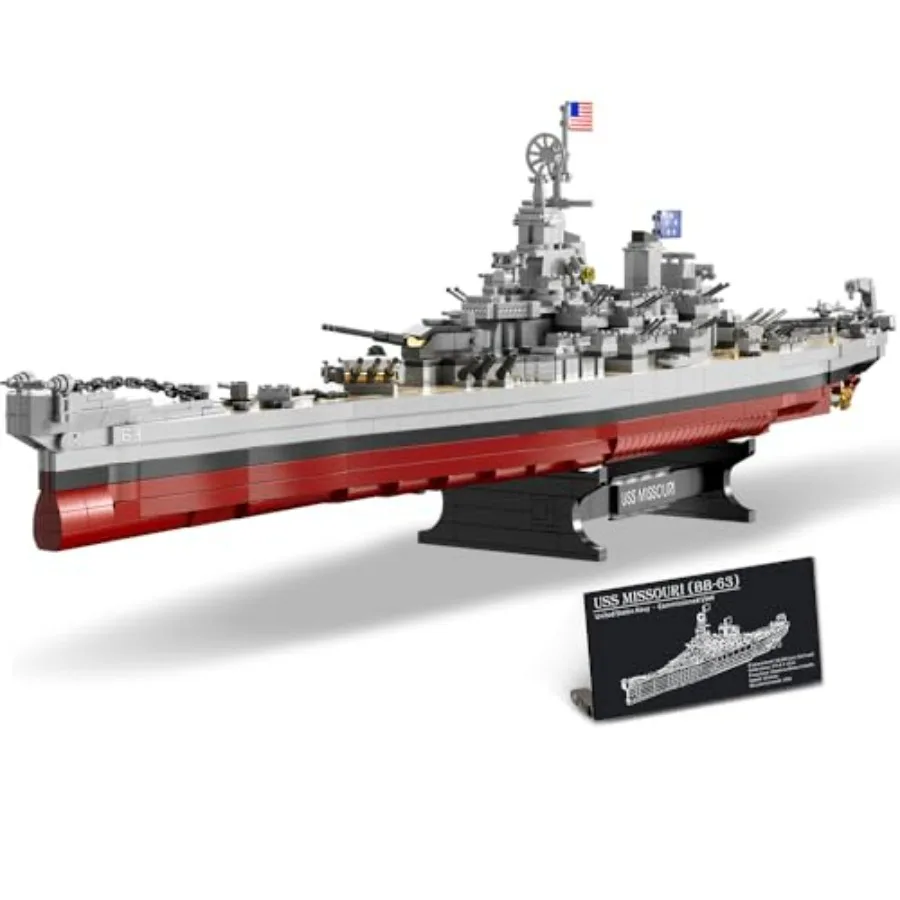 

USS Missouri BB-63 Battleship Naval Building Block Set Iowa-Class WW2 Warship Model Toy in Metallic Gray Collectible Military R