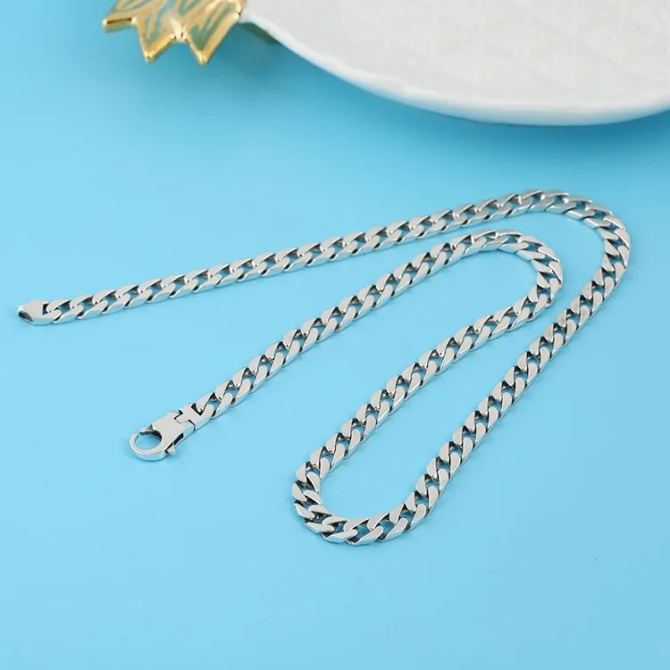 Handsome high-end S925 pure silver fashionable jewelry simple men's hip-hop smooth chain body fashionable personality necklace