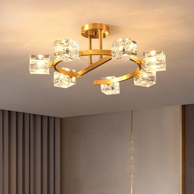 

All-copper crystal bedroom room ceiling light, creative Nordic living room dining room ceiling light