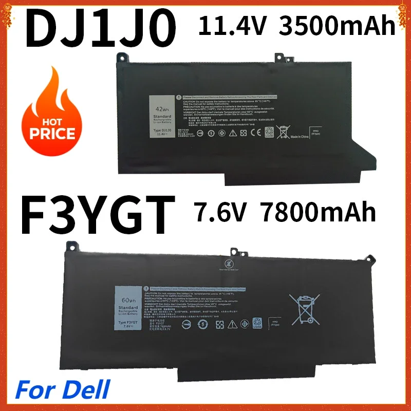 New F3YGT 60Wh DJ1J0 42Wh  Laptop Battery For Dell Latitude 12 13 14 7280 7290 7380 7390 7480 7490 E7280 E7290 E7380 E7390