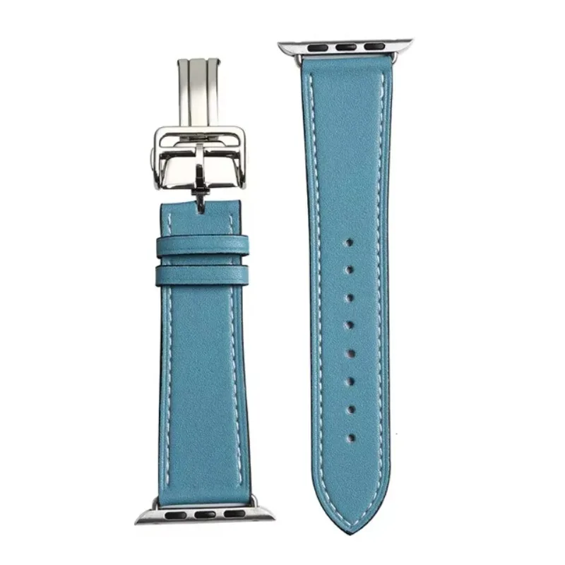 Correa de cuero genuino para Apple Watch Band 45mm 40mm 44mm 42mm 46mm 41/49mm pulsera duradera iWatch Ultra 2 11 10 9 8 7 6 5 4 SE