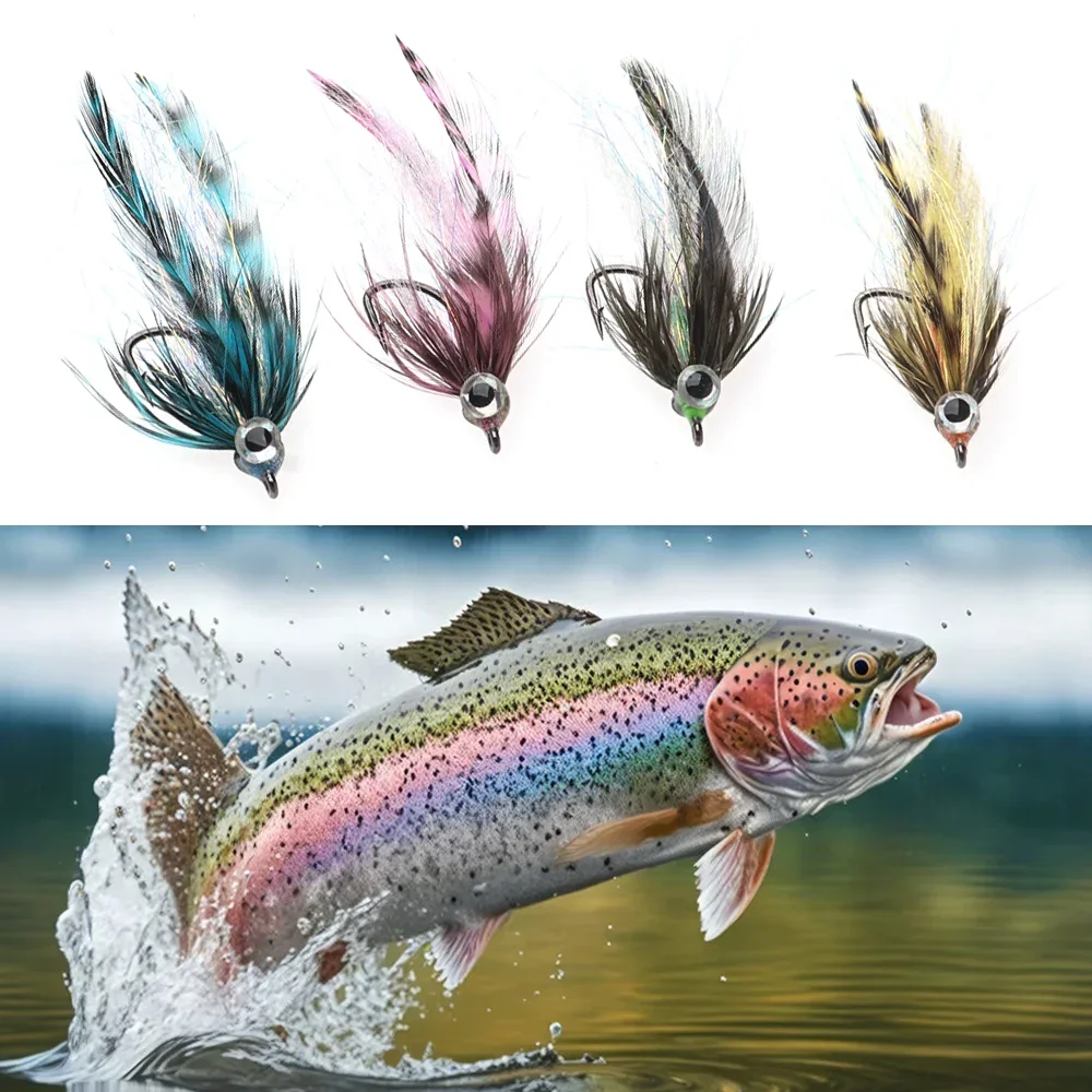 Vampfly 2pcs/4pcs Baitfish Streamer Fly 3D Fish Eye EP Silky Fiber Grizzly Feather Fly Fishing Fly Trout Bass Fishing Lure Baits