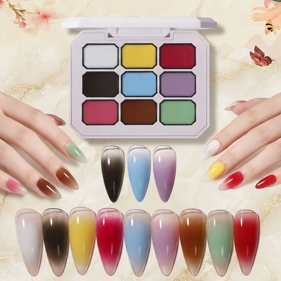 9 Colors Chinese Style Solid Patting Gel ，UV LED Soak Off， Oriental Vintage Gradient Blush Nail Art ， Salon DIY Manicure