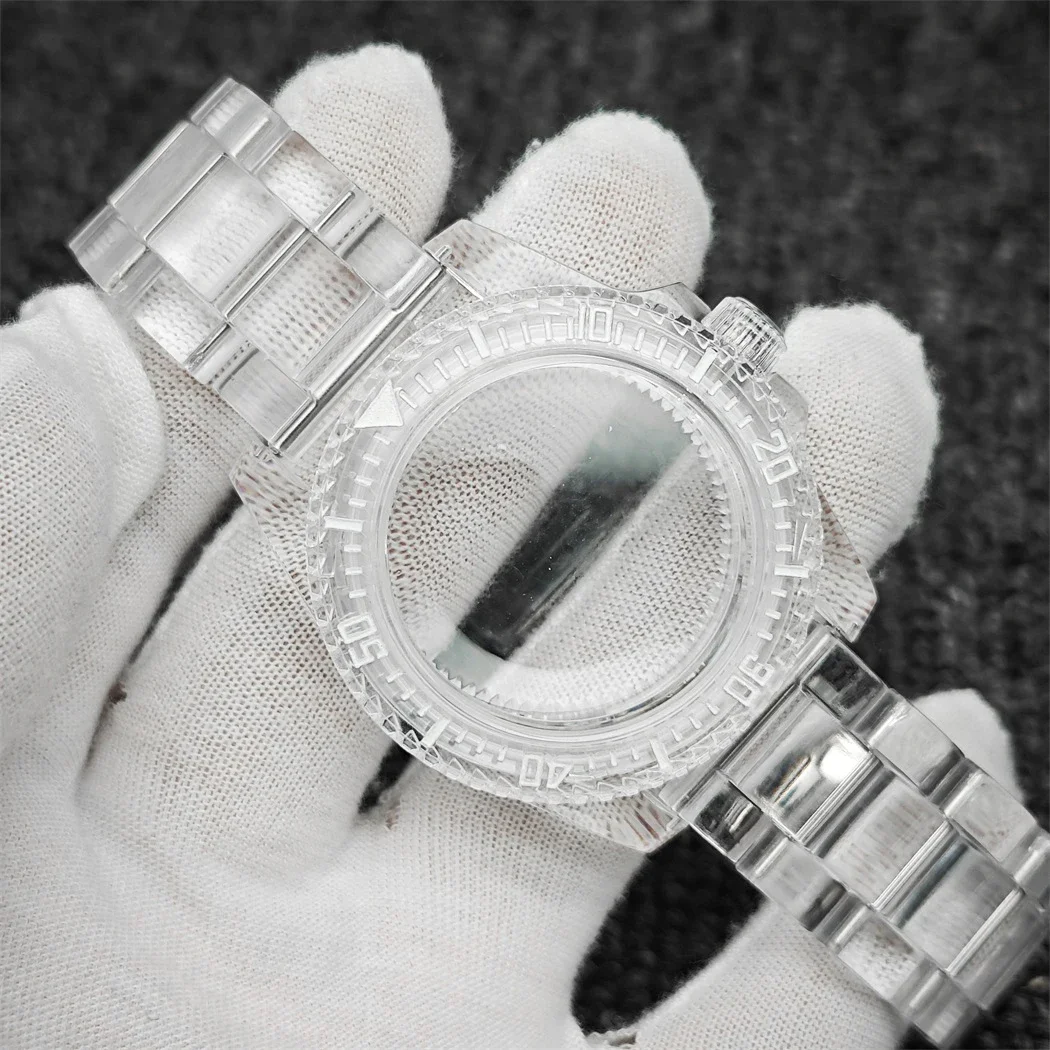 40 mm transparentes Uhrengehäuse, 20 mm Uhrenarmbänder-Set, grün leuchtendes Acryl-Kunststoffgehäuse für NH35/NH36-Uhrwerk, transparentes Armband