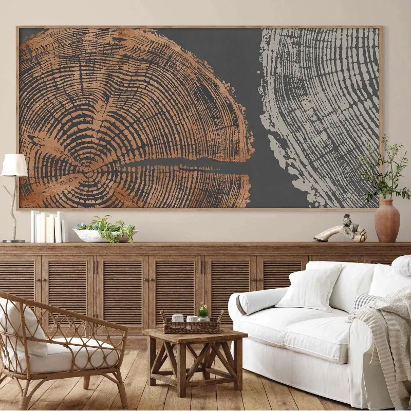 Wood Grain Canvas Art Print Beige Tree Ring Abstract Poster Scandinavian Wall Decor Neutral Stump Texture Modern Minimalist Home