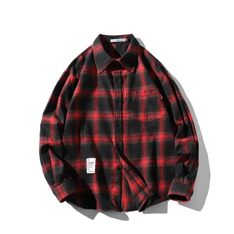 

Long Sleeve Plaid Shirts Men Large Size M-3XL Vintage Simple Single Breasted Pockets Popular Outerwear Male Spring Harajuku