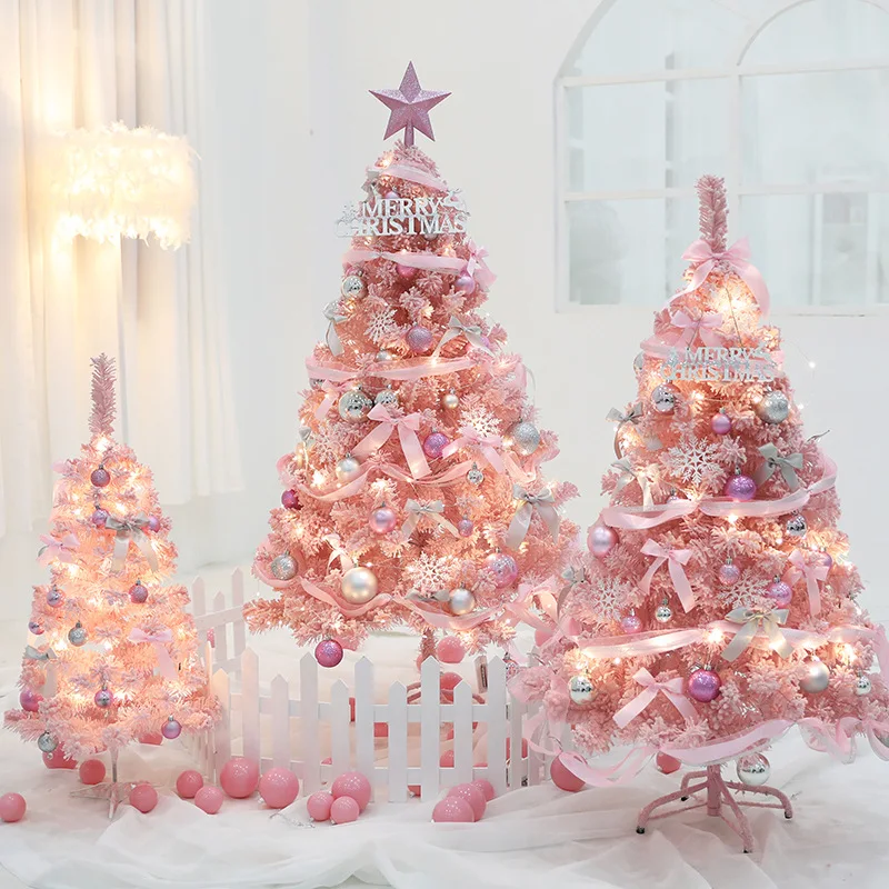 

Christmas Decoration Pink Christmas Tree Set Home Flocking Artificial Plant Ornaments Shopping Mall Large Romantic Decor Show