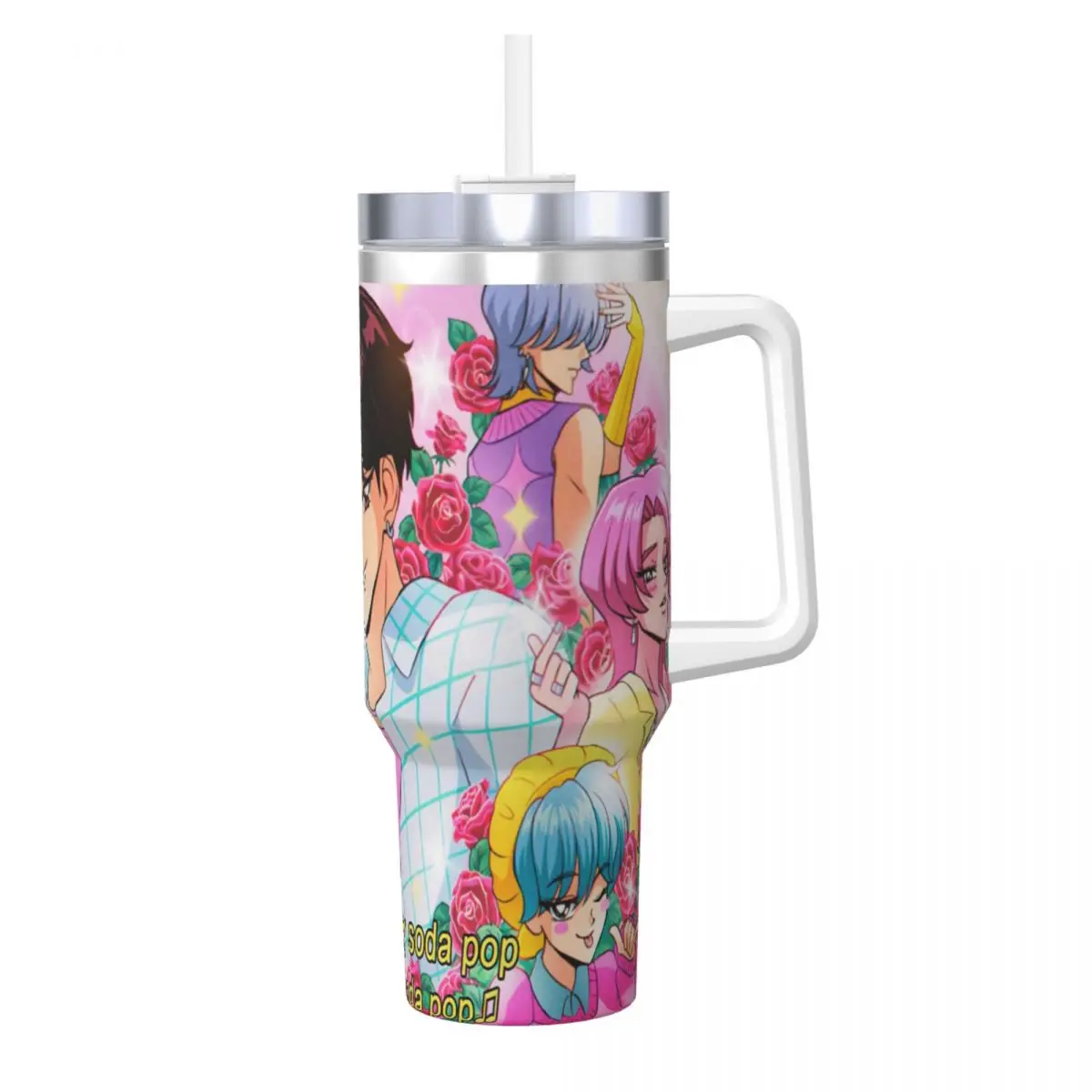 

Kpop Demon Hunters Saja Boys Стакан из нержавеющей стали Дорожные термочашки с соломинкой и крышкой Автомобильные кружки Бутылка для холодной и горячей воды