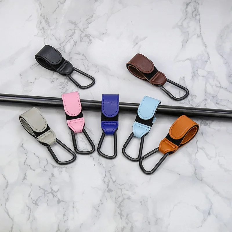 1pc Adjustable Leather Stroller Hook Baby Stroller Hanger with Carabiner for Car Seat Organization Accessories