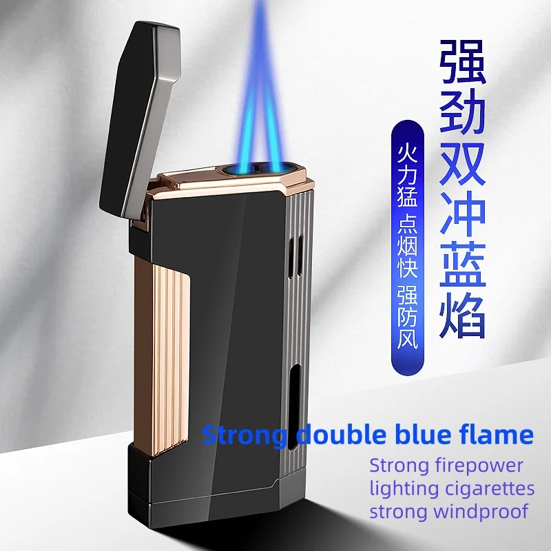 

New Double Fire Direct-Pulse Cigar Metal Lighter Blue Flame Windproof Firepower Holiday Gift Outdoor Ignition Tool