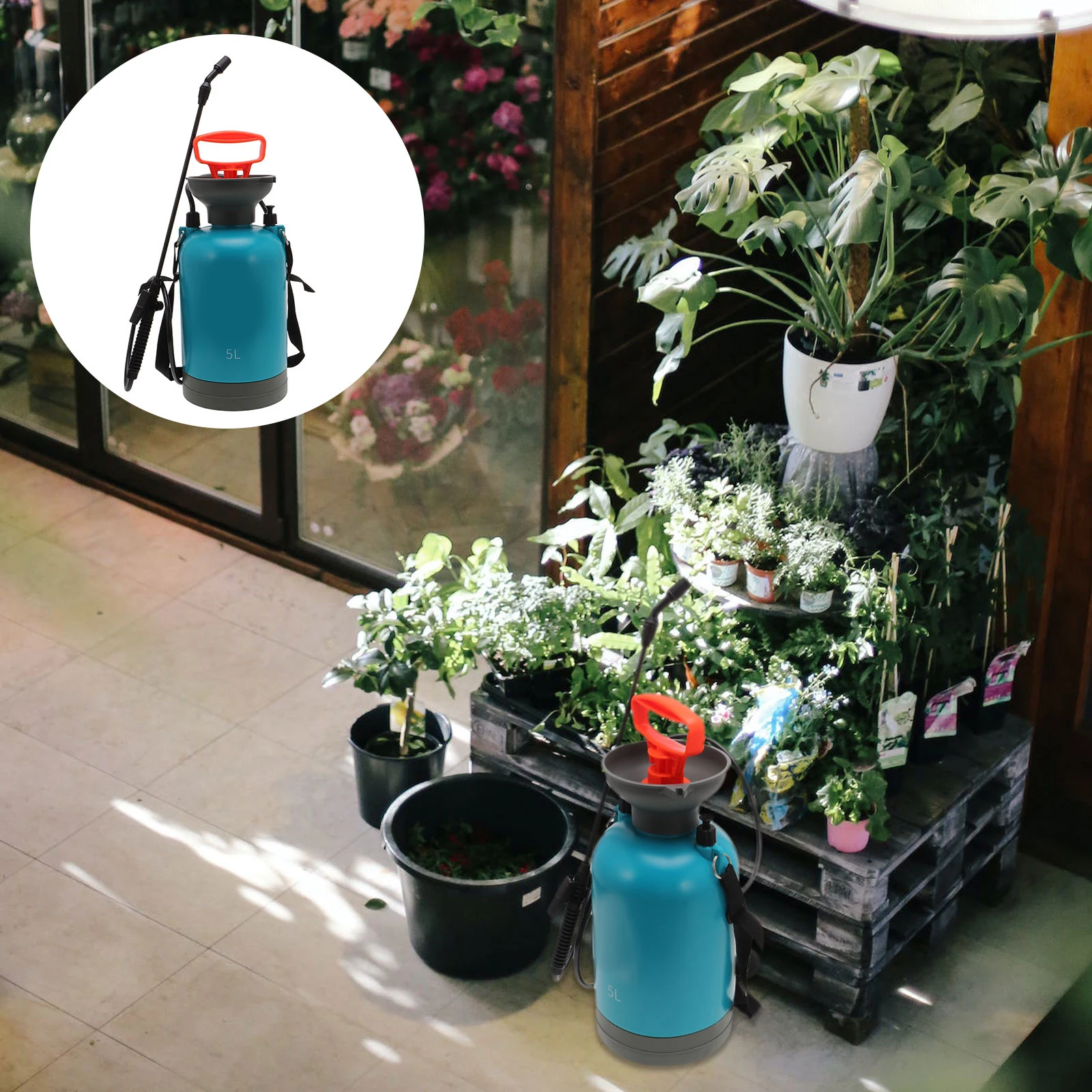 

1 pc 5L Pressure Spray Bottle Watering Can Manual Pot Sprayer Blue With Base Durable Plastic Garden Flower Sprinkler Car Wash