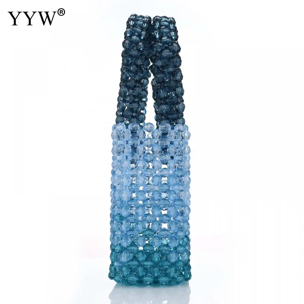 YYW Women Acrylic Purse Mini Beaded Evening Handbags Handmade Gradient Transparent Blue Beads Tote Bags For Wedding/Beach/Party