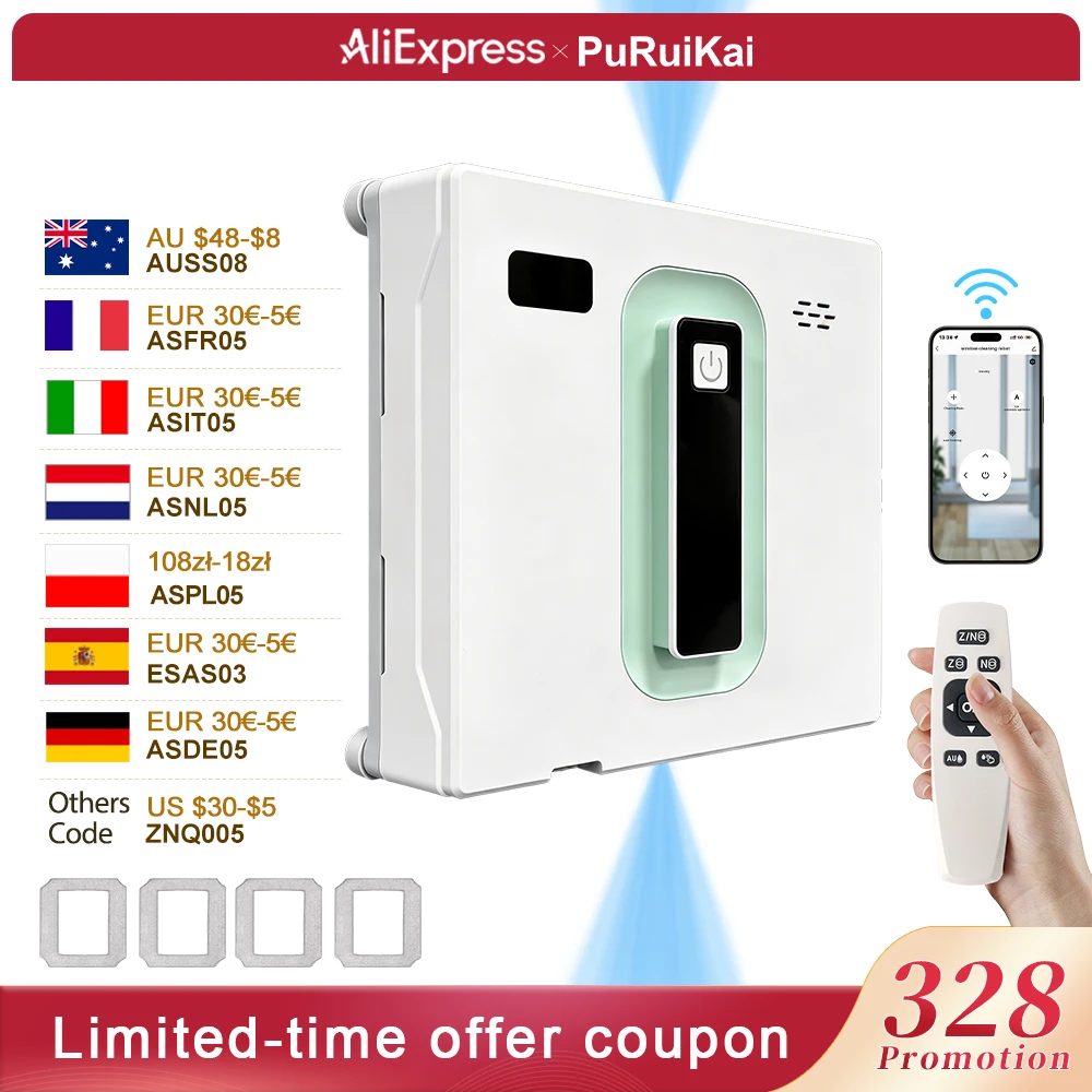 Robot de nettoyage de vitres, double pulvérisation d'eau, nettoyage automatique, planification intelligente des chemins, parfait pour les fenêtres et les portes en verre de grande hauteur