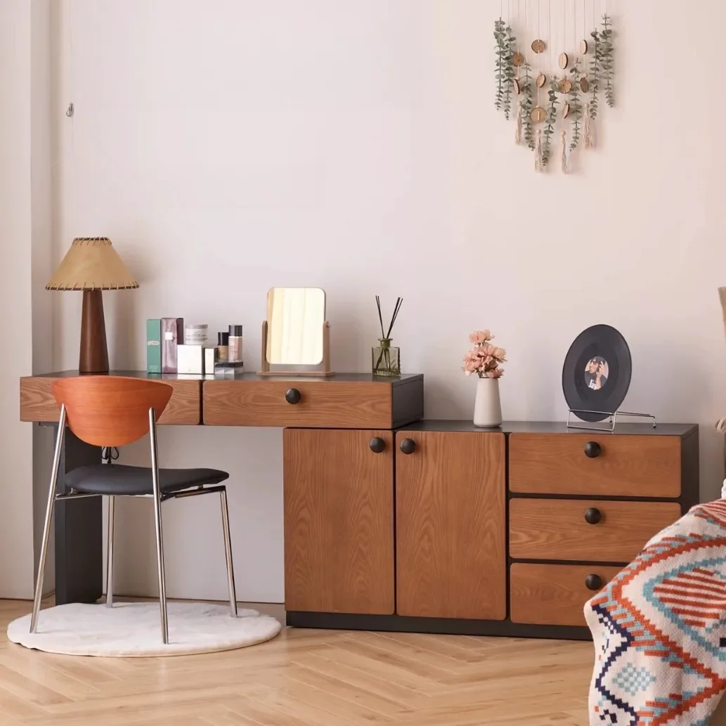 خزانة صدر من الخشب الصلب، نهاية زاوية متكاملة للسرير، خزانة تخزين طاولة مكياج سوداء متوسطة الحجم #2