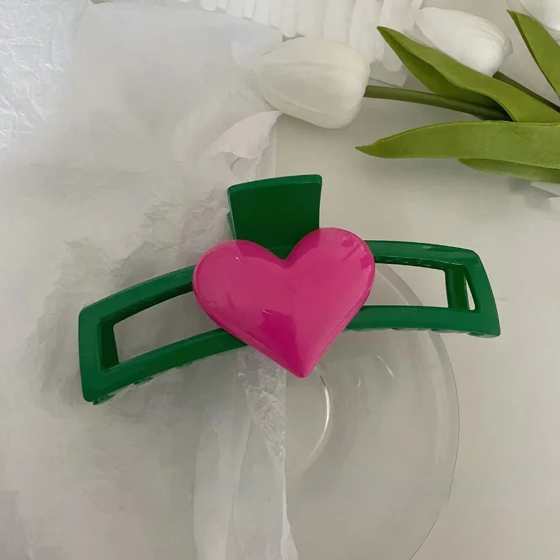 Korean New Square Hollow  Heart Shaped Hair Claw Green Geometric Shark Clip Hair Ornament Headwear Hair Accessories  for Women