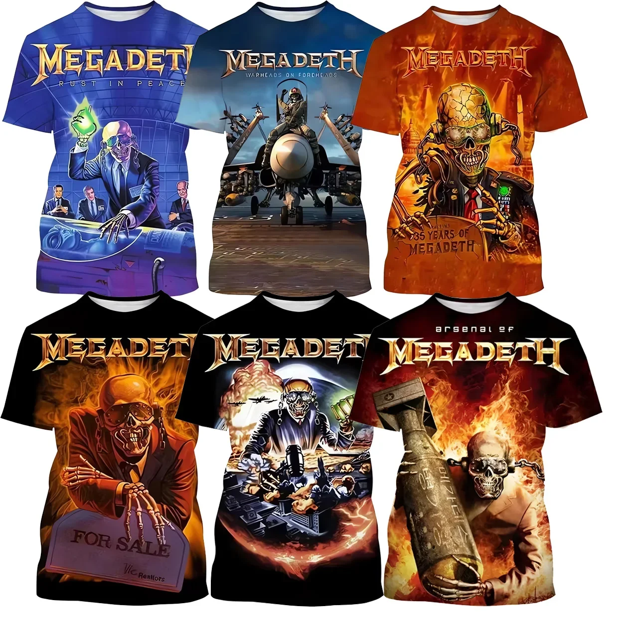 2024 New Fashion Megadeth 3D Printed T-shirt Men's Top Popular T-shirt Hip Hop Style Short Sleeve T-shirt Boys Retro T-shirt