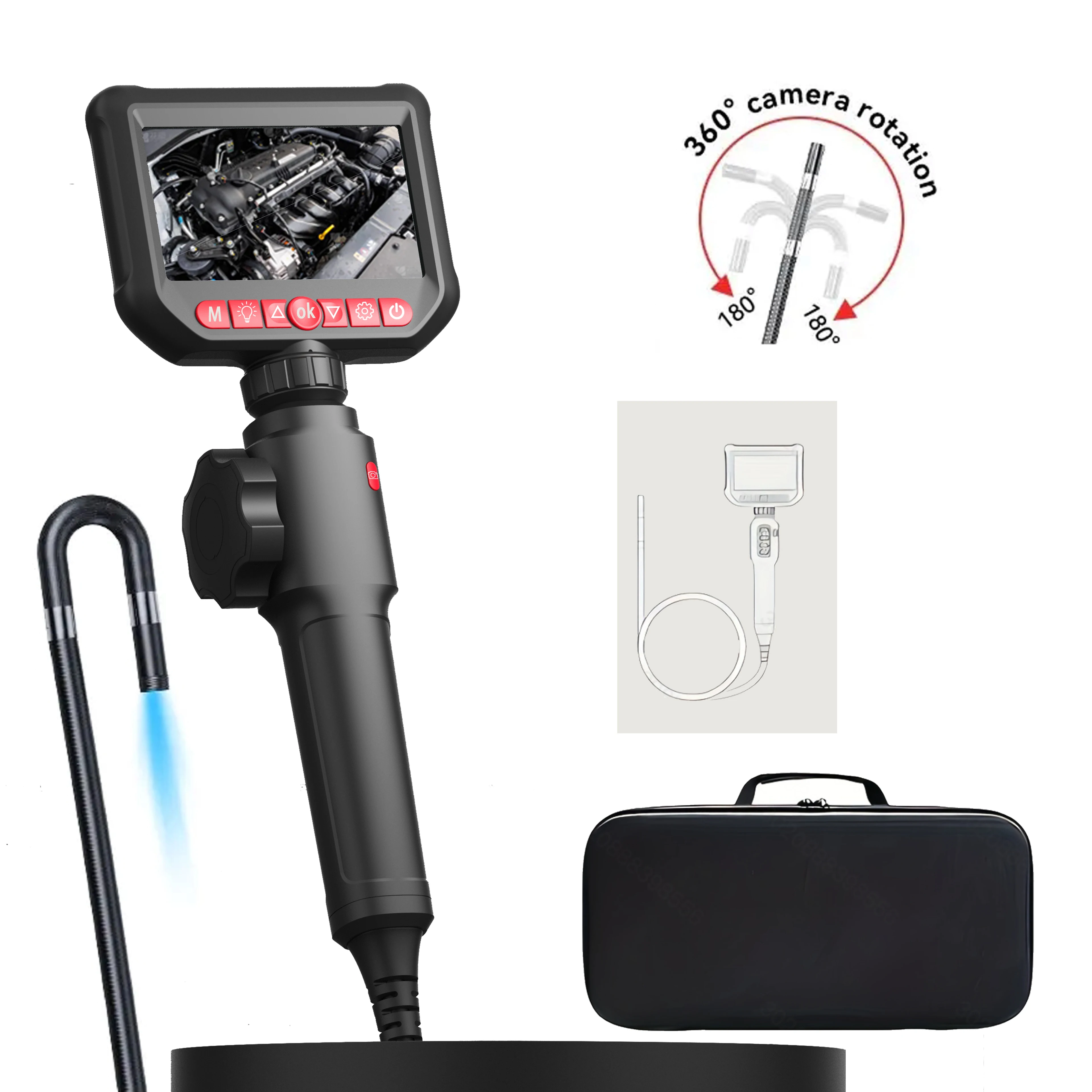 6 mm 720 graden all-way steering industriële endoscoop voor auto pijpinspectie rioolcamera Borescope met 5 inch HD-scherm