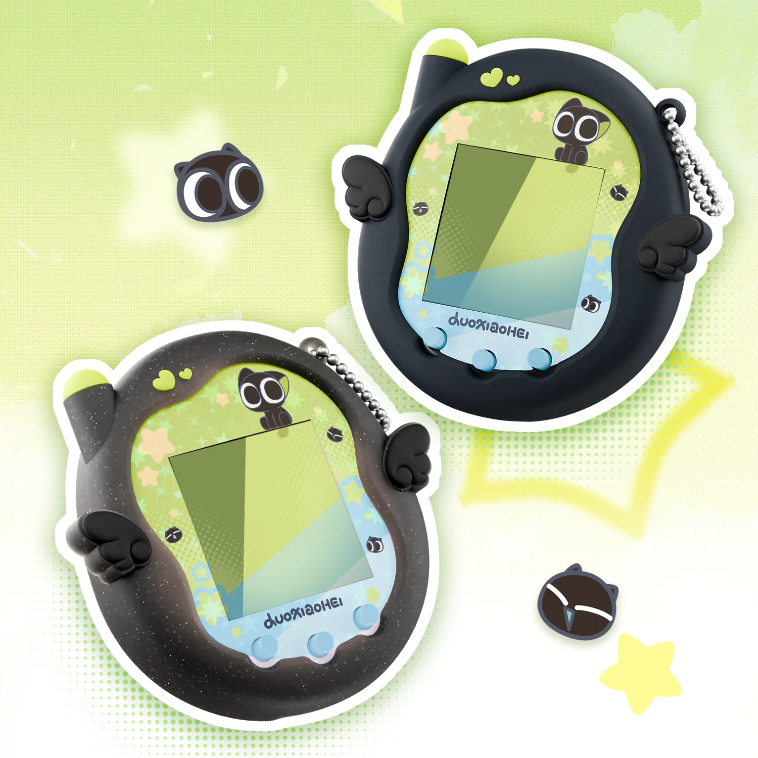 GeekShare Silicone Protective Case Compatible with Tamagotchi Uni, Cute Cartoon Black Cat in Starry Sky Design Skin Cover Shell