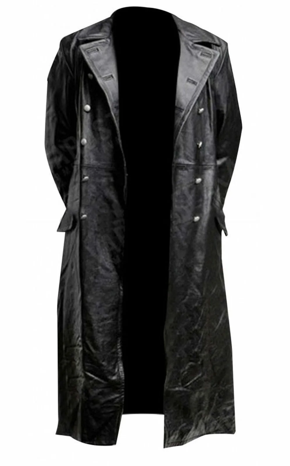 MEN\'S GERMAN CLASSIC WW2 MILITARY UNIFORM OFFICER BLACK LEATHER TRENCH COAT