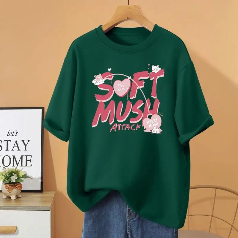 

Womens Clothing Vintage O-Neck Short Sleeve Top Tee, Y2K Letter Printed Basic Pullovers, Summer Casual Loose 100% Cotton T-shirt