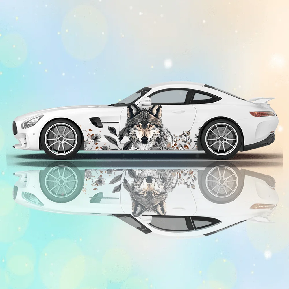 

Wolf Red Eyes Gaze Flower Car Vinyl Wraps Decal Self-adhesive PVC Sticker Suitable for Trucks SUV Decor Auto Accessories Gift