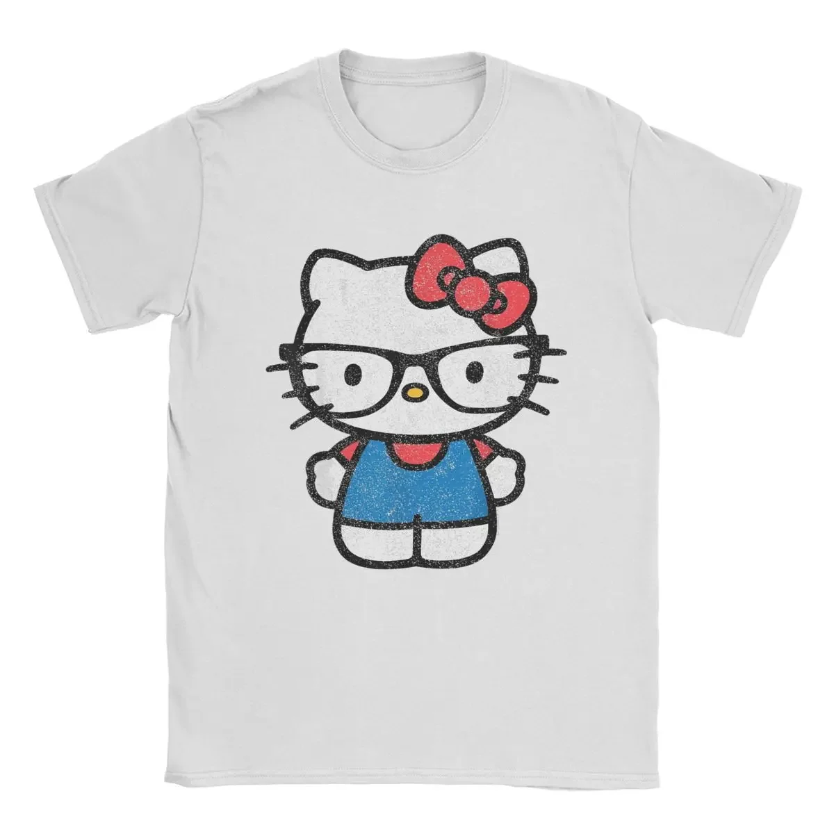 

Miniso Hello Kitty Distressed Nerd Glasses T-Shirts Streetwear Fashion Versatile Cotton Crew Neck Short Sleeve Daily T Shirt