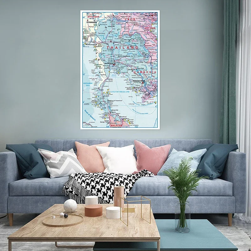 100*150cm la mappa amministrativa della thailandia Poster senza cornice pittura su tela Non tessuta soggiorno decorazioni per la casa materiale scolastico