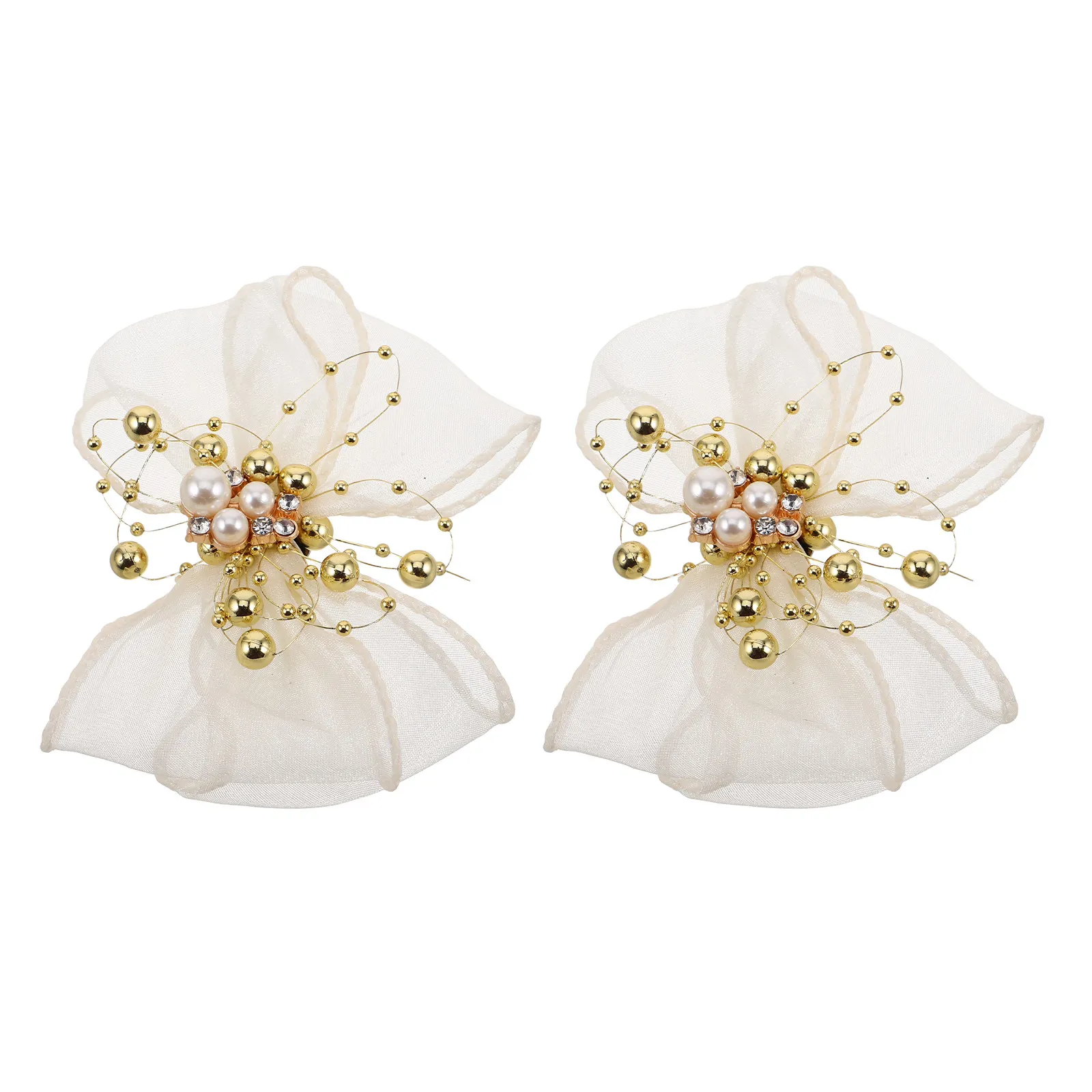 

2pcs Detachable Mesh Shoe Clips Faux Pearl Bowknot Lightweight Women Shoe Charms For Flats Heels Sneakers Wedding Party Daily