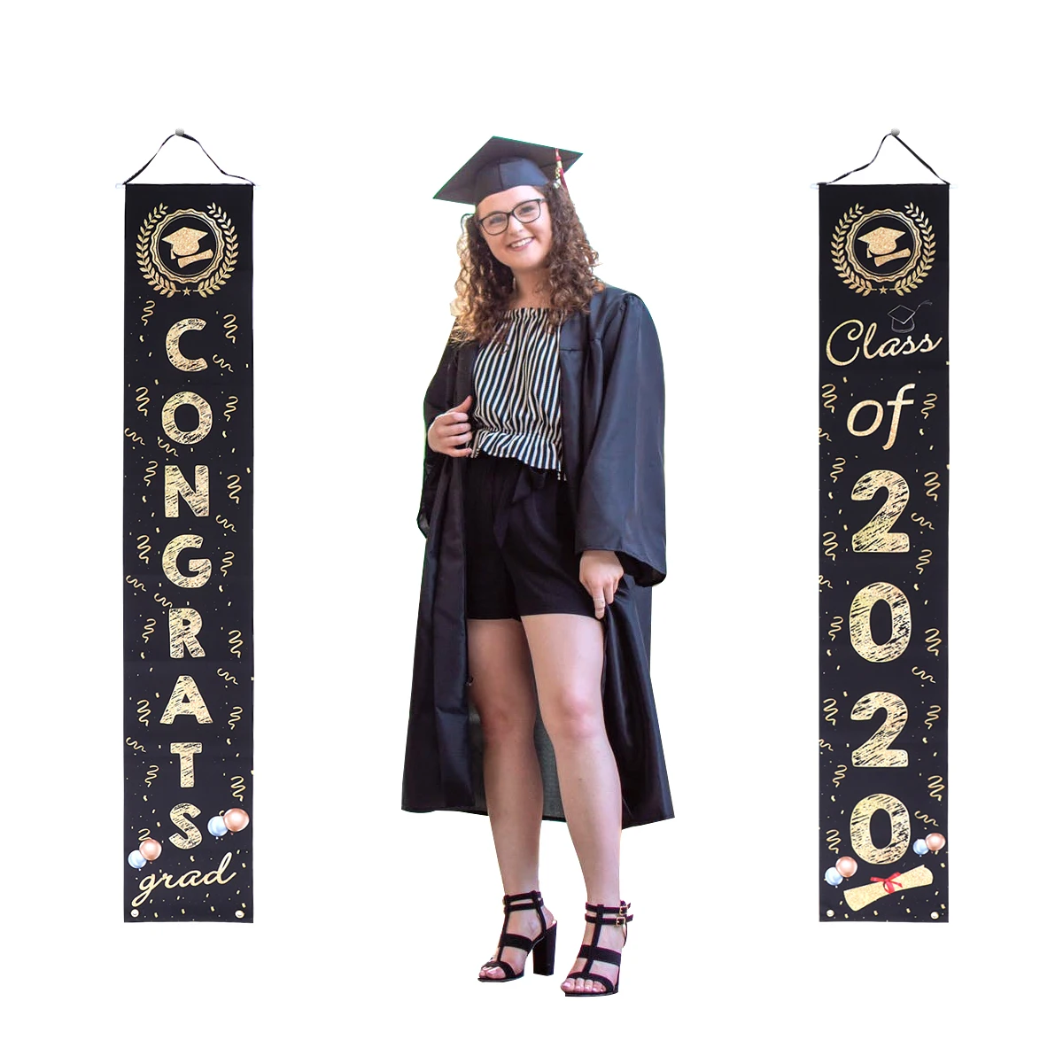 

1Pair Graduation Season Banner 2020 Practical Party Supplies Photo Holder Door Curtain Decoration 2020 Graduation Banner