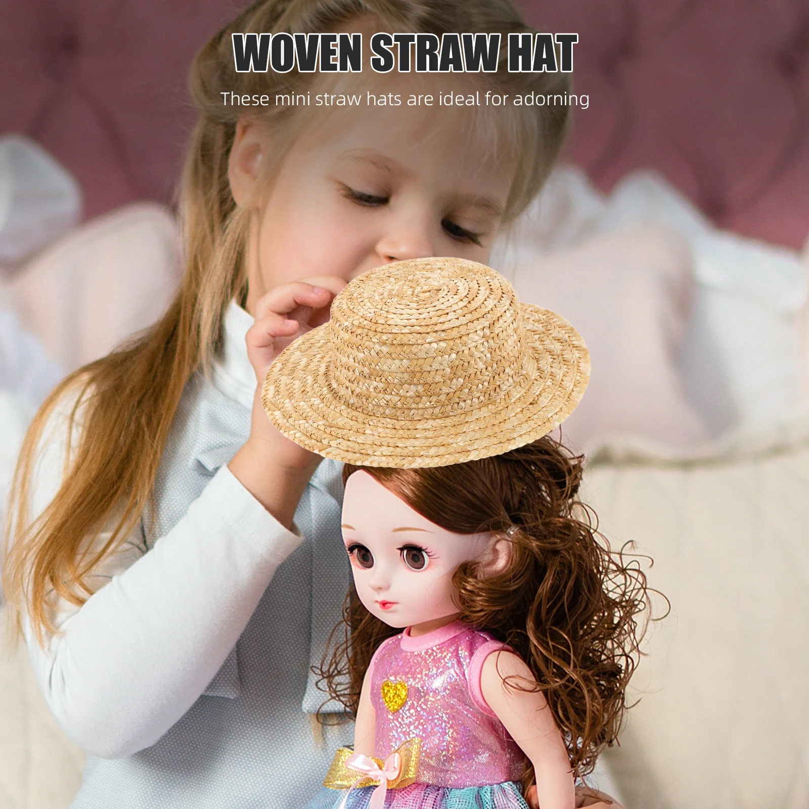 小さな編みわら帽子 7cm サイズ ミニチュア装飾 DIYクラフトハウス装飾 マイクロランドスケープガーデンテーマセット