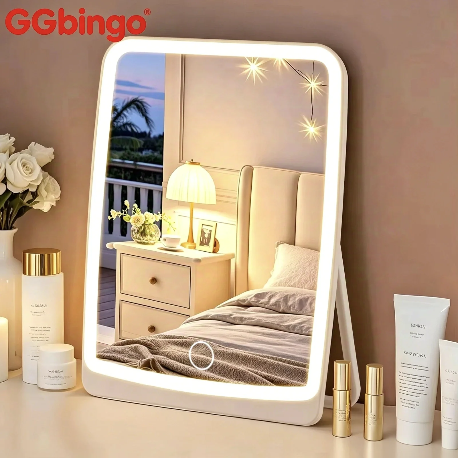 LED Dimmable Portable Makeup Mirror with 3 Color Lights Stepless USB Charging Foldable for Beauty And Fashion