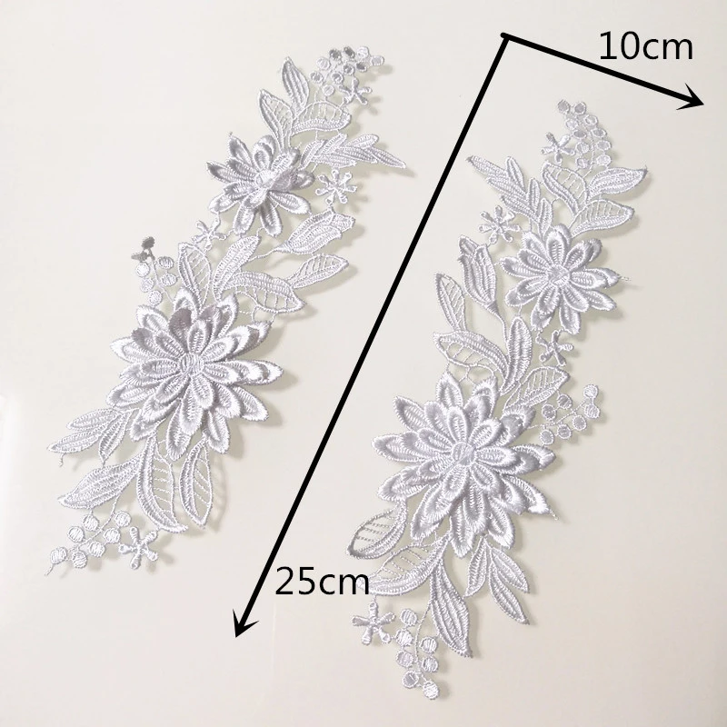 1Pair 3D Lace Embroidered Trim Patches Sticker Sew On Patch Flower Applique DIY Embroidery For Clothes Bag Badges Accessories