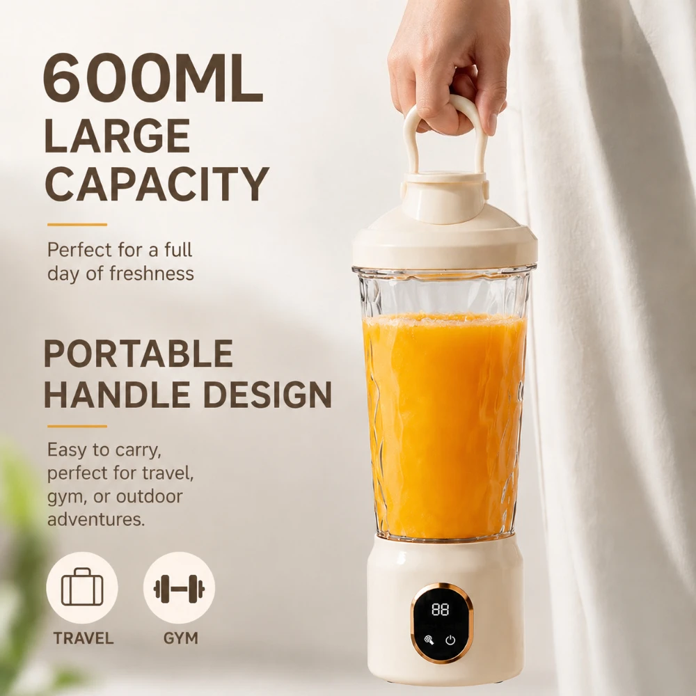 Portable Blender 600ml Mini Juicer Cup for Smoothies and Milkshakes 8-Blade Self Cleaning Personal Mixer for Travel Gym Office