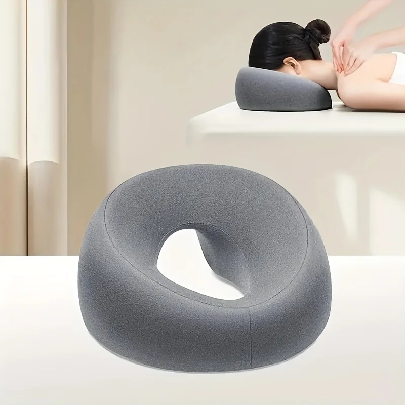 

Spa Facial Pillow with O-Ring Opening, Gray Face Cushion for Massage Table,Adjustable Salon Bed Accessory for Eyebrow Lamination