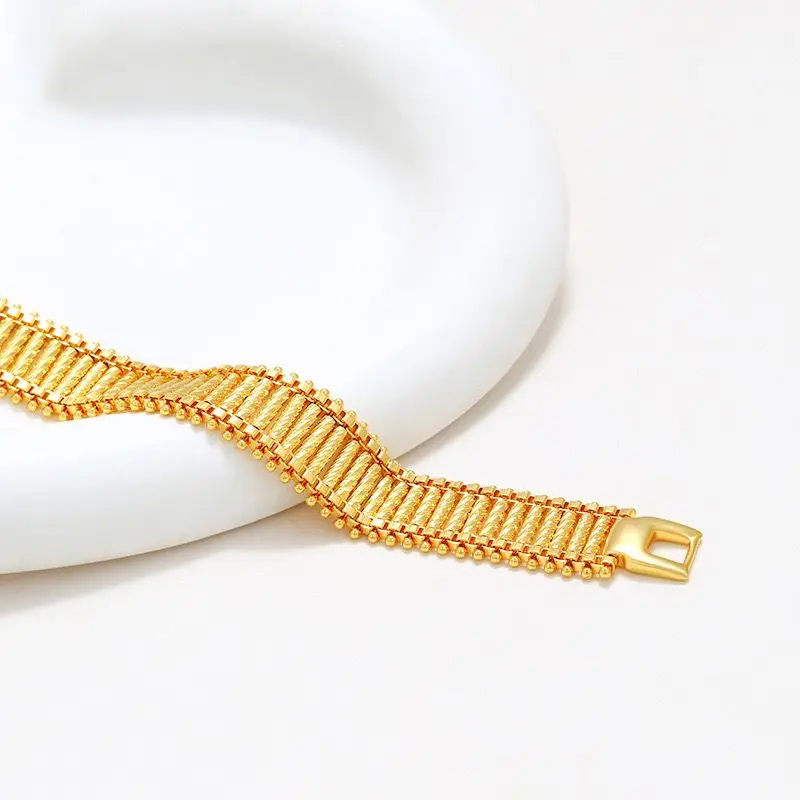 XP Jewelry --( 19 cm x 15 mm ) Wide Domineering Tank Bracelets For Men Women Fashion Jewelry Pure Gold Plated Nickel Free