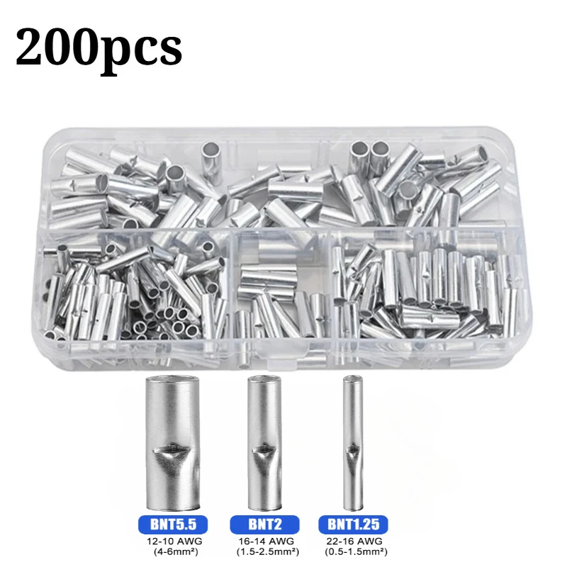 200PCS Non Insulated Butt Connectors With A Built-in Wire Stop Barrier Wire Butt Connector Auto DIY Wire Connector Stable