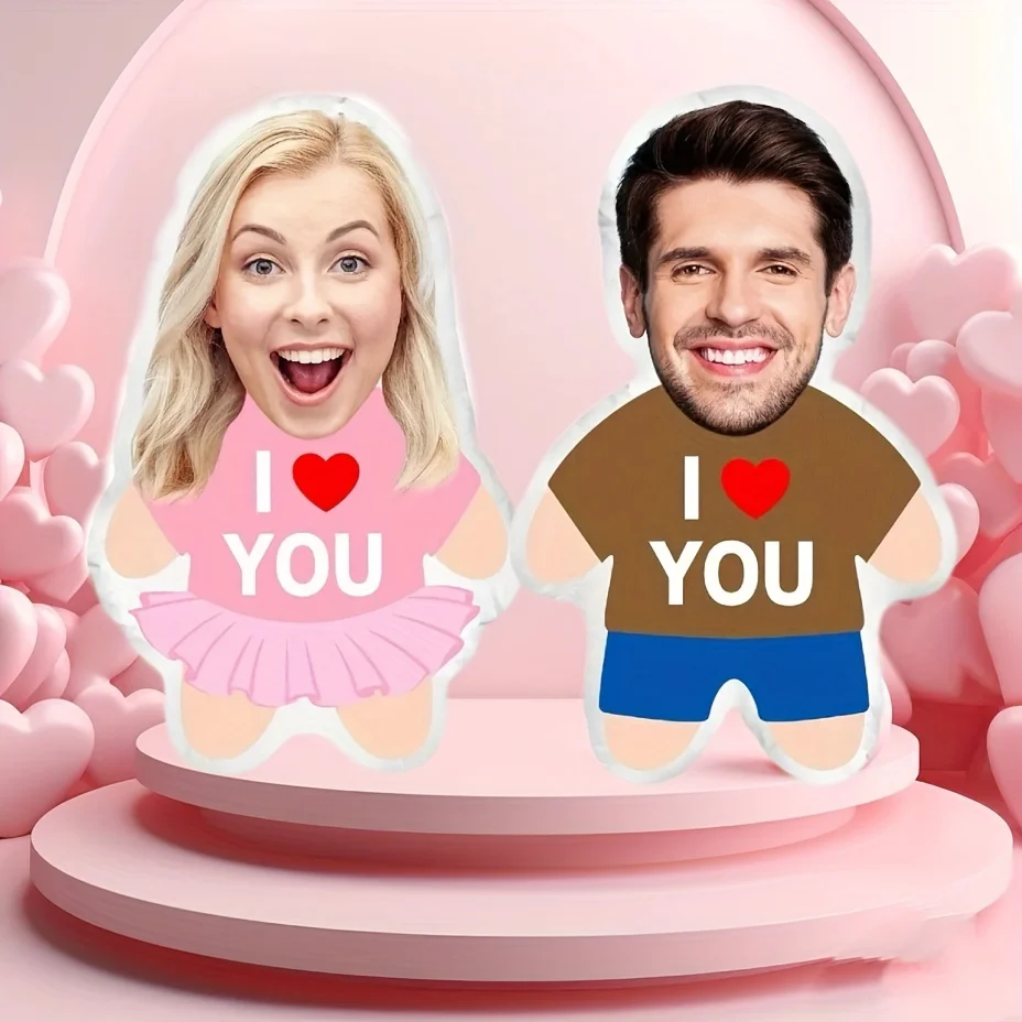 Maßgeschneidertes Fotokissen mit „I Love You“-Textdesign, ein gestricktes Polyesterfaserkissen aus Stoff, das umarmt werden kann