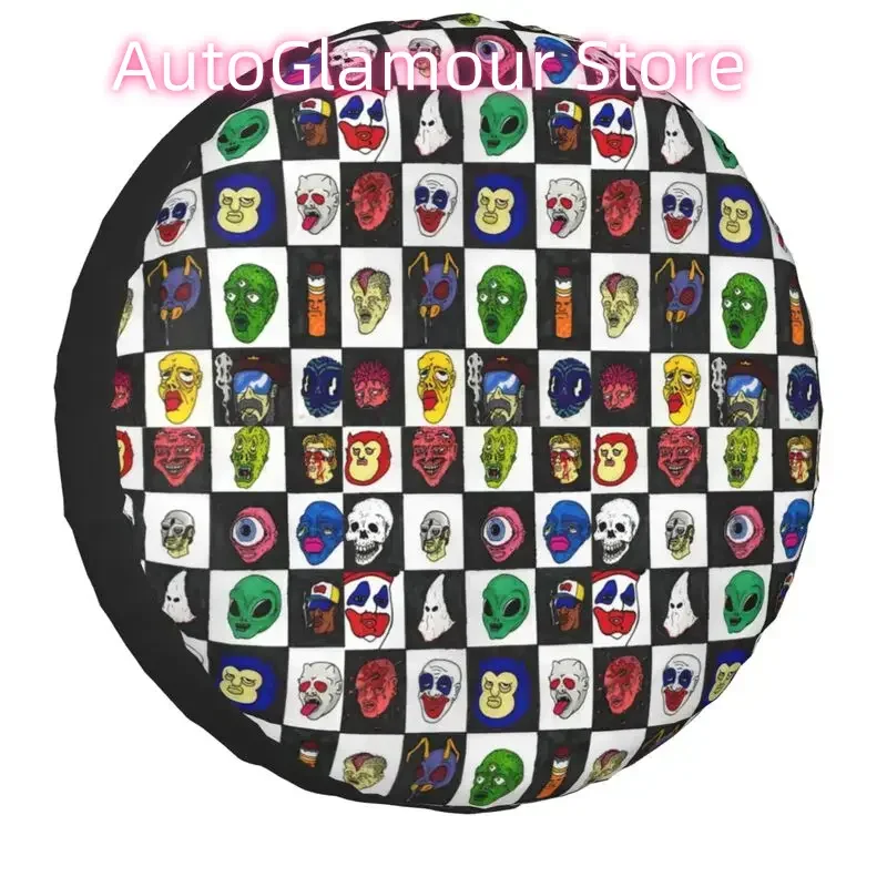 Custom Mr Checkerboard Spare Tire Cover for Jeep Wrangler Funny Cartoon 4WD 4x4 RV Car Wheel Protectors 14